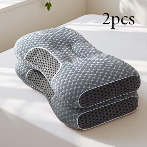 2pcs Extra Soft Massage Neck Pillow with Adjustable Ergonomic Contour Support, Pillow Core, Hidden Zipper Washable Cover - Modern Design, Suitable for All Seasons - color: Grey