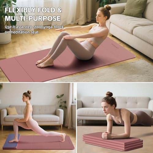 7-Fold Yoga Mat 70"x24" - 1/2 Inch Thick - color: Pink + Navy