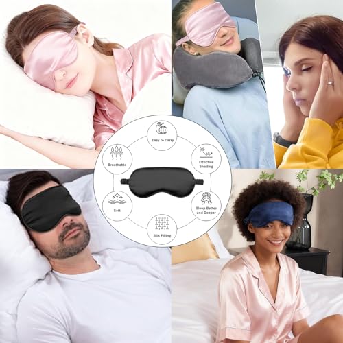12Pcs Silk Sleep Masks Satin Eye Mask Silky Eyes Cover Blindfold Eyeshade Hair Ties Scrunchy Travel Bridesmaids Gifts - color: Pale Champagne