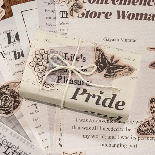 Mayplous Vintage Scrapbook Supplies Kit, Butterfly & Floral Mixed Media Ephemera Pack with Collage Paper, Washi Stickers and Vellum Paper for Junk Journal, Planner, Card Making, DIY Crafts (Benn)