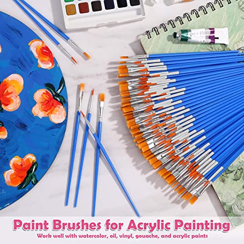 126 Pcs Small Paint Brushes Bulk, Flat and Round Pointed Paint Brushes Set for Kids Craft Brushes for Classroom Acrylic Oil Watercolor Canvas Face Painting | Tiny Paint Brushes Set for Crafts, Art Classroom, Acrylic, Oil, Watercolor, Canvas, Touch Up, Fac