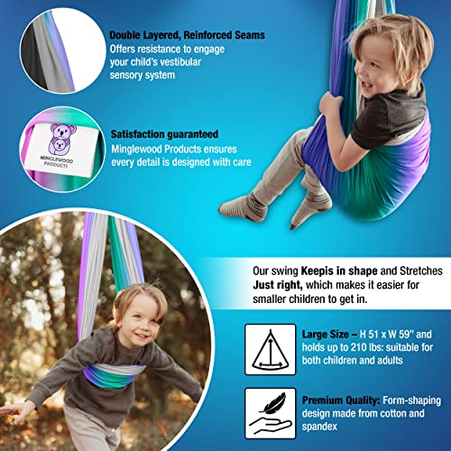 MINGLEWOOD Sensory Swing for Kids – Indoor Swing Set with 360° Swivel Hanger – Cozy & Calming Hammock for Autism, Anxiety, ADHD & Sensory Disorders - color: Aurora/Gray