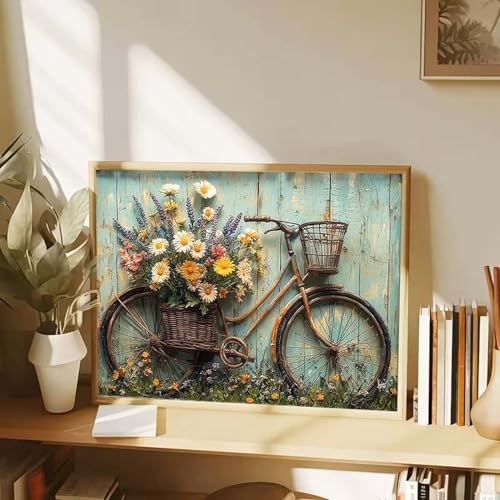 GEMOUJ Bicycle Paint by Numbers Kits for Adults Beginners Flower Number Kits on Canvas,DIY Easy Flower Oil Painting Kits,Home Wall Decor 16 X 20 Inch - color: GM025