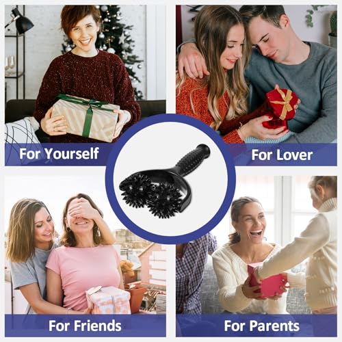 Handheld Spiky Massage Balls Rollers, 2 Wheel Spiky Silicone Manual Massage Roller with Ergonomic Handle, Portable Pressure Point Muscle Massages Tool for Foot Arm Body Neck Leg Pain Pressure Relief - color: Black