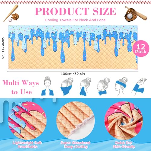 Moukeren 12 Pcs Cooling Towel with Mesh Storage Bag and D Ring Hook, 40" x 12" Soft Breathable Chilly Microfiber Sport Towels for Yoga Running Gym Workout Sport Party Favors Team Gift(Ice Cream Drip) - style: Ice Cream Drip