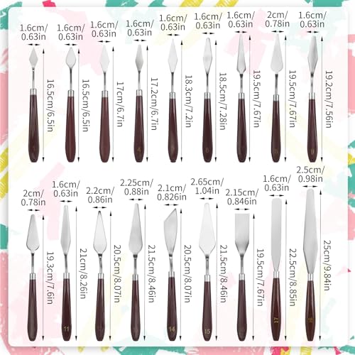 27 Pcs Palette Knife Set, Stainless Steel Painting Knife Set Wood Handle Palette Knives Paint Spatula Pallet Knives for Acrylic Paint Tools for Canvas Oil Painting Mixing and Texturing
