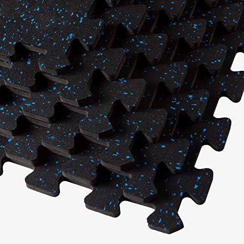 Velotas 3/8-Inch Thick Interlocking Foam Tiles with Rubber Top - Personal Fitness Mat, EVA Foam Puzzle Floor Tiles, for Home Gym Workouts - color: Blue Fleck, style: 48 Square Feet (12 Tiles)