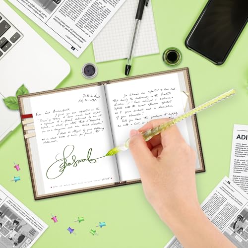 Luxiv Glass Dip Pen Set, Purple Crystal Pen With Ink, Holder, and Package - color: Green, style: Basic