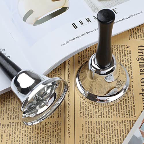 4 Pack Hand Bell, Silver Steel Bell, Ringing Bell with Handle, Dinner Bells for Inside Classroom Bell, for Food Line, Alarm, Jingles, Ringing (Silver) - style: 4 Pack