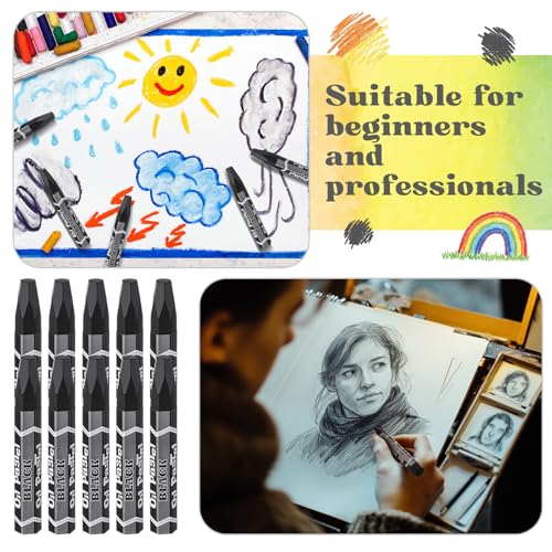 48 Pcs Black Soft Oil Pastels Bulk Artists Oil Crayons Single Color Hexagonal Creamy Pastel for Artists Beginners Painting Drawing Relaxing Blending - color: Black
