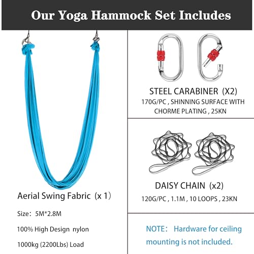5.5 Yards Aerial silks swing outside yoga hammock,Aerial silk start set | Aerial Silks For Gymnastics outside Aerial Yoga Swing For Adults - color: Sky Blue