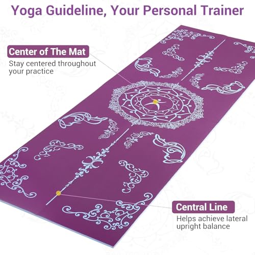 Avoalre Folding Yoga Mat, Eco-Friendly PVC Travel Yoga Mat Packable, Double Sided Non-Slip Printed Yoga Mats with Bag for Home Workout Gym Exercise Fitness Pilates Stretching (72" x 24" x 1/5" Thick) - color: Purple