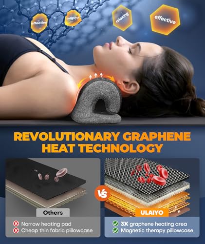 Graphene Magnetic Neck Stretcher for Deeper Pain Relief, Instant Heating Pad Cervical Traction Device Pillow, Neck Cloud for TMJ Tension Muscle Migraine, Gifts for Women, Mom, Men(Gray)