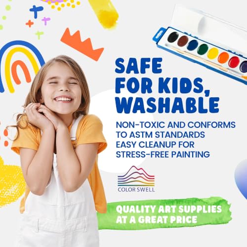 Color Swell 8 Color Bulk Watercolors with Wood Brushes, 10 Pack - size: 10 Count | 8 Colors
