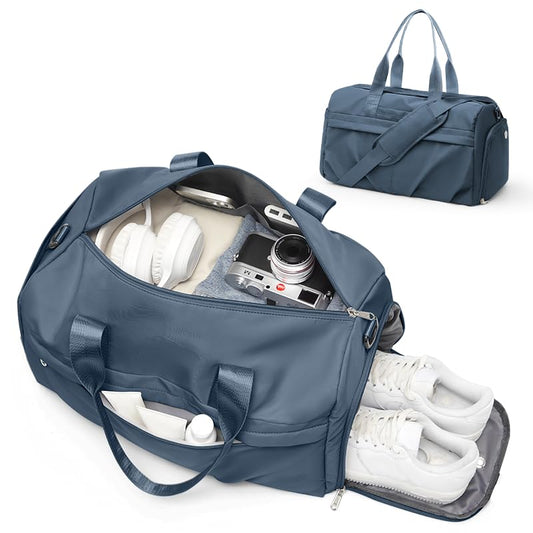 Gym Bag for Women with Shoe Compartment, Sport Travel Duffel Bag for Men | Waterproof Weekender Overnight Carry on Duffle Bag with Trolley Sleeve for Traveling, Yoga, Gym, Airplane -Dusty Blue - color: Dusty Blue