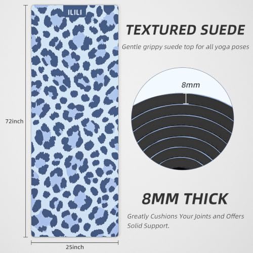ILILI Yoga Mat Leopard Print Yoga Mat 8mm, Suede & TPE Thick Exercise Mat - color: Blue