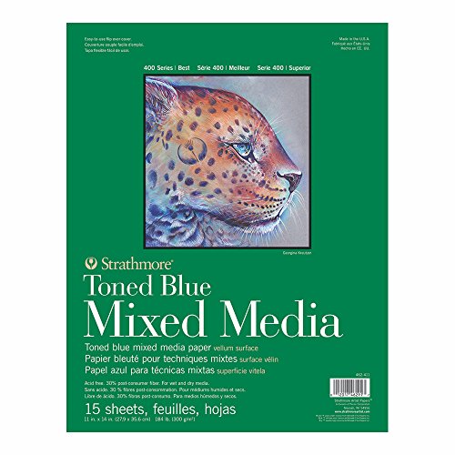 Strathmore 400 Series Toned Mixed Media Pad, 184lb Paper, 11 x 14 inches, Steel Blue, 15 Sheets (462-411) - color: Toned Blue, size: 11 x 14 inches