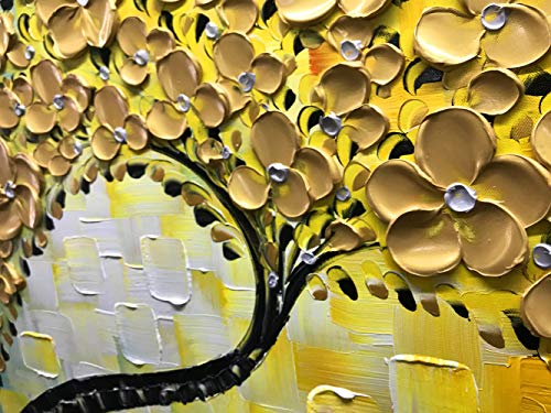 YaSheng Art -Large Wall Art ,100% Hand Painted Gold Flowers Contemporary Art Oil Painting,3D Wall Art Texture Floral Tree Paintings, Wall Art for living room Bedroom Office Wall Deco Home, Abstract Canvas Art Paintings Framed Wall Art Pictures 60 by24 inc