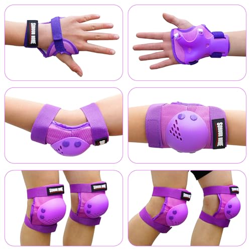 Kids/Youth Knee Pads Elbow Pads Wrist Guards 3 in1Protective Set, for 3-15 Years Child Roller Skates, Cycling, Inline Skating, Skateboard, BMX Bike, Balance Bike, Scooter Riding Sports - color: Purple, size: Small (3-7 years)