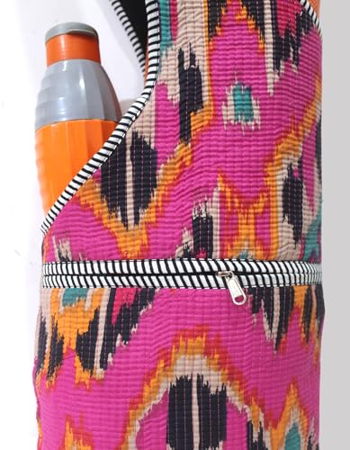 INDIAN CRAFT CASTLE Yoga Mat Bag | Tote Mat Bag | Sling Yoga Tote w/Large Side Pocket & Zipper Pocket | Yoga Mat Carrier Fits Most Size Mats - color: Pink Multi