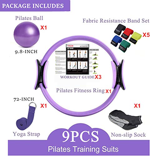 YXILEE Pilates Ring Circle Set - Workout at Home Workout Equipment Women - Booty Bands Stretching Equipment Pilates Mini Exercise Ball for Legs Arms and Thighs - color: Purple