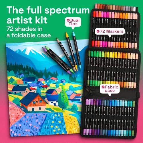 ARTISTRO Acrylic Paint Markers, Dual-Tip Paint Pens, Black 72 Pack | Brush & Fine Precision Tips, Painting & Calligraphy, Multisurface for Fabric, Rock, Glass Painting, Wood, DIY, Craft, Canvas - color: Black 72 Pack