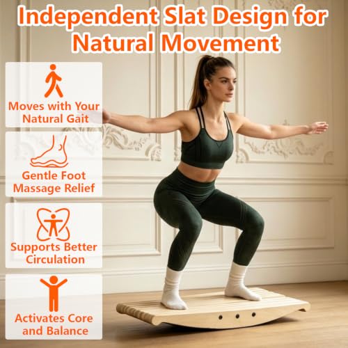 Wooden Balance Board for Standing Desk, 360° Wobble Board Anti-Fatigue Rocker with Anti-Slip Surface, 440 lbs Capacity, Core Strength Trainer, Foot Stretcher, Physical Therapy, Plantar Fasciitis Relief