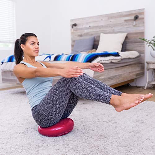 ProsourceFit Core Balance Disc Trainer, 14” Diameter with Pump for Improving Posture, Fitness, Stability - color: Red