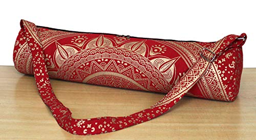 ICC Black Gold Mandala Full-Zip Exercise Yoga Mat Carry Bag Gym Beach Pilates Carrier Bags Hippie Mandala Indian Cotton Bag - style: Red Trishol Gold