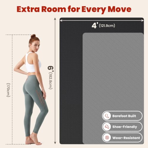 THAILE Large Exercise Mat, 6' x 4' x 6mm, Non-Slip Workout Mat for Home Gym | Versatile 6' x 4' Workout Space: 6mm HPE cushioning and textured grip support cardio, Pilates, stretching and yoga.
