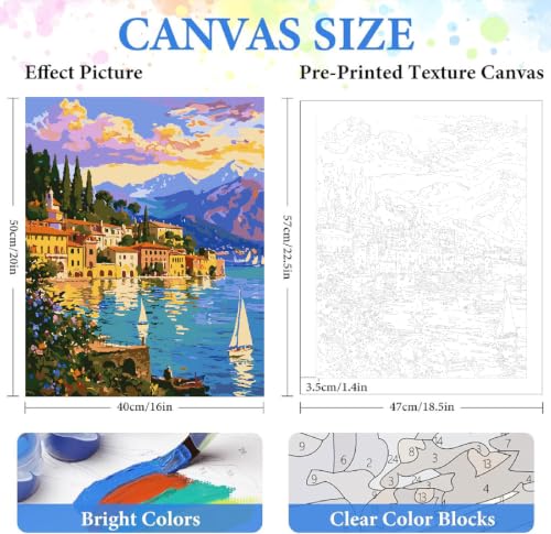 ZRIZQ Paint by Numbers Kit for Adults Beginner Landscape,City Scape,16x20 | Full set with wooden brushes,rolled canvas,rich paints.Calming activity.Beginner friendly.Just open and paint. - color: 16"X20"Rolled Canvas-Landscape 16