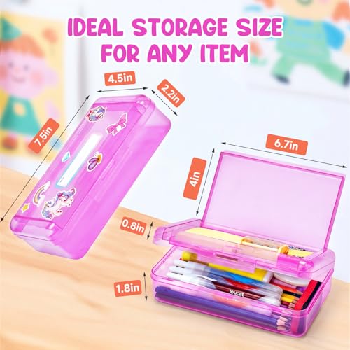 GAMENOTE Plastic Pencil Box with Personalized Sticker,Kid Hard Pencil Case with Snap-tight Lid,Small Art Craft Storage Containers,School Supplies Box for Boys,Girls (Double-Layer Purple) - color: Double-Layer Purple