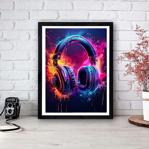 Dazzle On-Ear Headsets Paint by Number Kits 16 x 20 inch Canvas DIY Painting for Kids Students Adults Beginners with Brushes Acrylic Pigment Perfect for Gift Home Decor Graffiti Style(with Frame) - color: Artwork 05, size: 16''x20''(DIY frame)