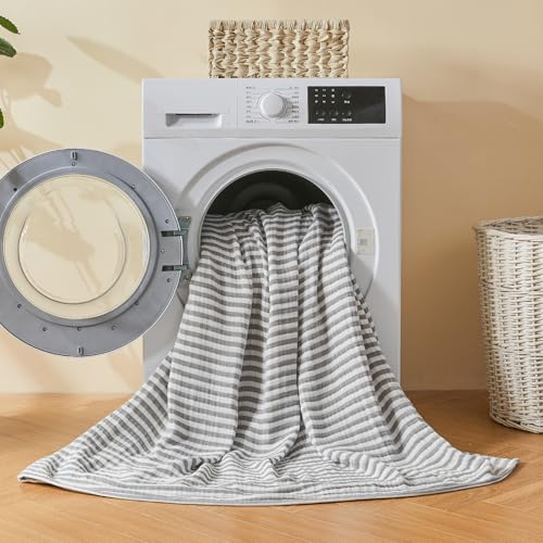 EMME Cotton Muslin Blanket Couch 4-Layer Breathable Gauze Soft Lightweight Bed Blankets Adults Grey Throw XL (50" x 70") - color: Grey, size: Throw XL (50" x 70")