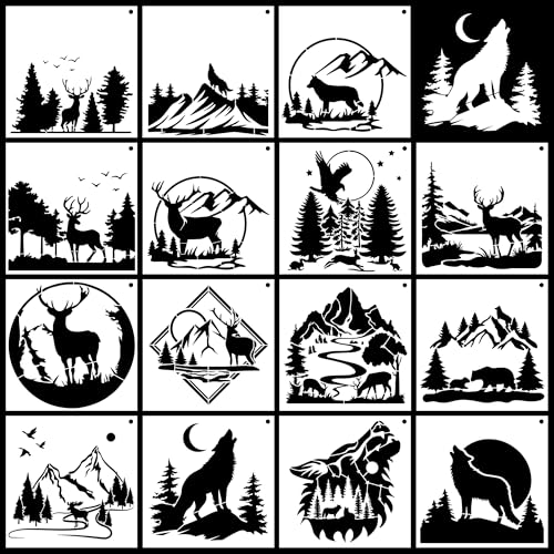 Keluna Forest Wildlife Stencils - 15 Large, Reusable Stencils for Wood, Canvas, Rock Crafts - style: wild animal