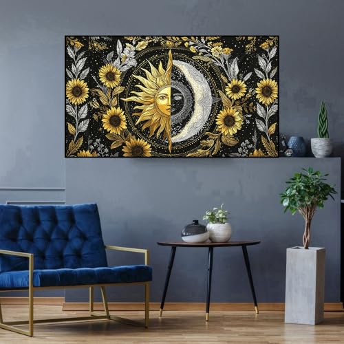 Large Diamond Art Kits for Adults , Sun and Moon Diamond Painting Kits | Large Diamond Art Sun Moon Extra Large size 5D DIY Full Round Gem Art Paint by Diamond, Home Wall Decor 27.5 X 15.7 inch - color: Sun Moon