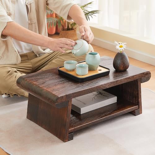 Folding Japanese Low Floor Table,Small Wood Meditation & Altar Table - size: 23.6"X13.6"X9.5”