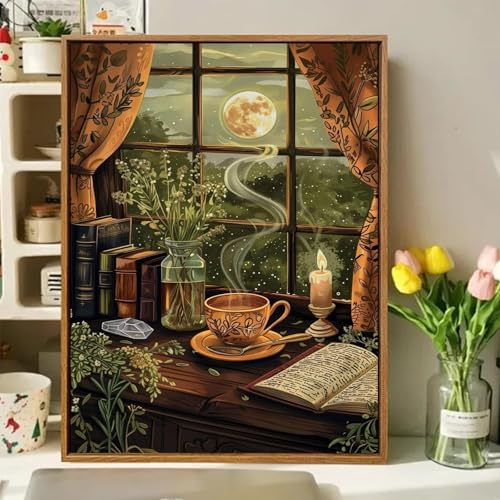 Night Paint by Numbers Kit for Adults, Paint by Number for Adults 16x20 in | Paint by Numbers Kit for Adults, Acrylic Painting by Numbers, DIY Arts and Crafts for Gifts or Home Decor - color: Window