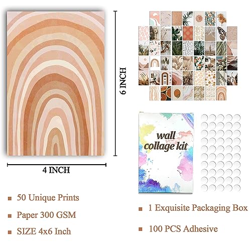TRAMIN 50PCS Boho Pictures Wall Collage Kit, Peach Teal Photo Collection Dorm Decor for Girl Teens and Women, Orange, Prints, Small Posters for Room Bedroom Aesthetic - color: Boho