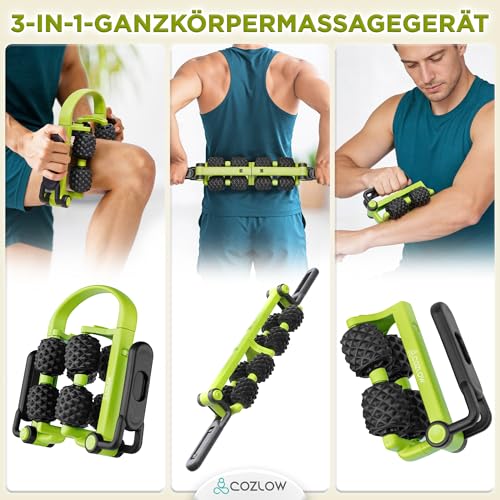 COZLOW 3 in 1 Lymphatic Drainage Massage Tool - Back Massager - Cellulite Roller - Arm + Leg Muscle Trigger Point Myofascial Release - color: Green/Black