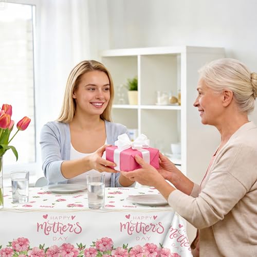 Kochorie 2 Pack Mother's Day Tablecloths 108 x 54 Inch Happy Mother’s Day Table Covers Disposable Waterproof Plastic Tablecloth for MOM's Day Party Supplies Home Outdoor Dining Table - style: Mother's Day
