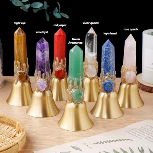Super Loud Solid Brass Hand Call Bell Meditation Altar Bell - Solid Brass Ritual Tool for Prayer, Home Decor & Pet Feeding (Natural Crystal Tower Design)