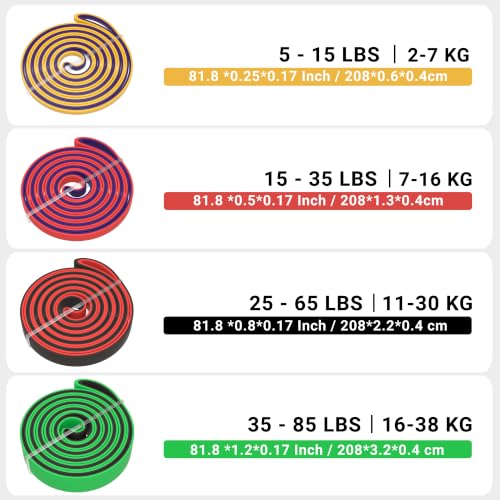 풀업 보조 밴드, 전신 트레이닝용 저항 밴드 5개(2.3-56.7kg(5-125파운드)) - size: Medium: 5-85LBS
