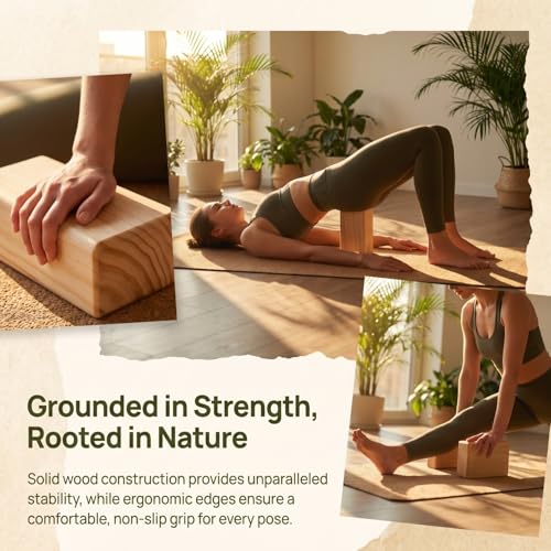 Toddmomy Solid Wood Yoga Block, High Density Wooden Brick with Round Edges & Non-Slip Surface, Yoga Prop for Restorative Fitness, Stretching, Pilates and Meditation, 9" x 4.4" x 2.8"