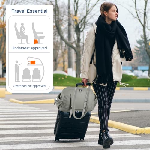 TOPDesign Travel Duffel Bag for Women, Puffer Gym Bag Sports Tote with Wet Pocket, Carry On Weekender with Luggage Sleeve (Grey) - color: Grey