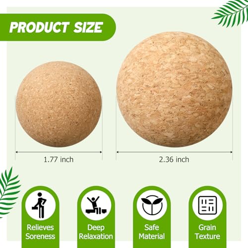 TrelaCo Cork Massage Balls Set of 2 for Fascia Release After Exercise Yoga Point Therapy Relax Muscles Relieve Stress Tools (6+8cm) - size: 6+8cm