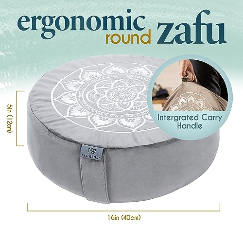Florensi Meditation Cushion Velvet Floor Pillow with Buckwheat Fill | Buckwheat-filled meditation cushion with soft velvet cover for supportive seating during meditation and yoga - color: Ocean Abyss