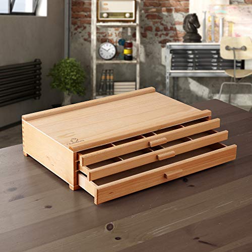 7 Elements 3 Drawer Wooden Artist Storage Supply Box for Pastels, Pencils, Pens, Markers, Brushes and Tools - size: 3-Drawer