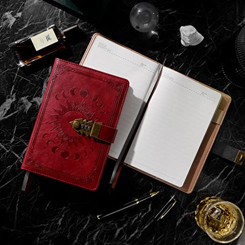 ZXHQ Diary with Lock for Women & Men,A5 240 Pages Lockable Journal with Pen, Refillable Leather Journal Writing Notebook (8.5 × 5.9 Inch) Wine Red - color: Wine Red-A1