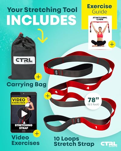 Stretching Strap with Loops, Non Elastic Stretch Band for Physical Therapy - color: Red